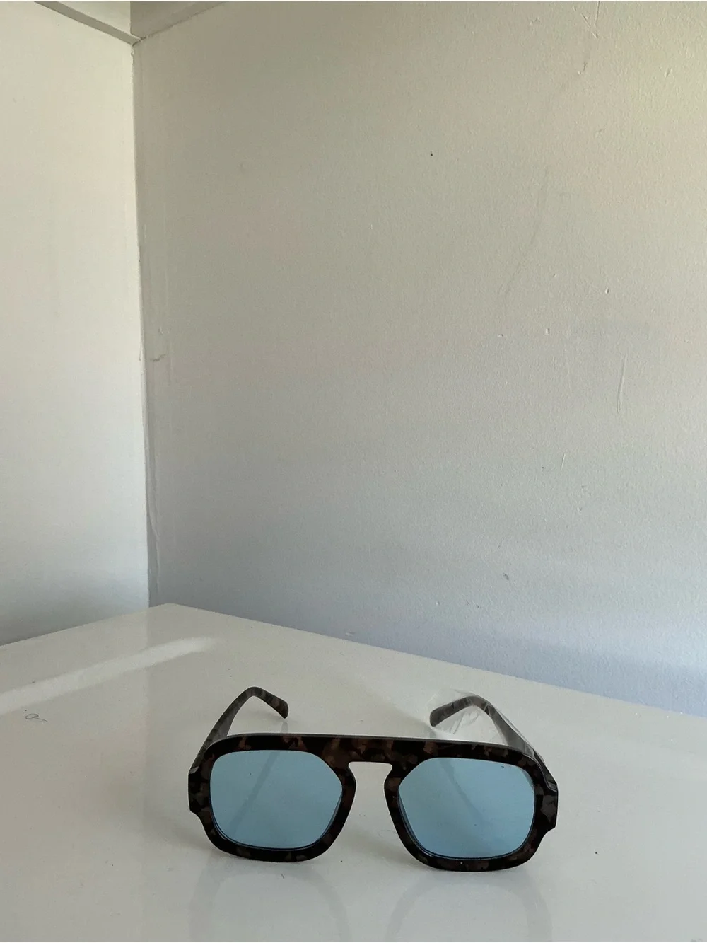 Men's Square Tortoiseshell Sunglasses with Blue Lenses